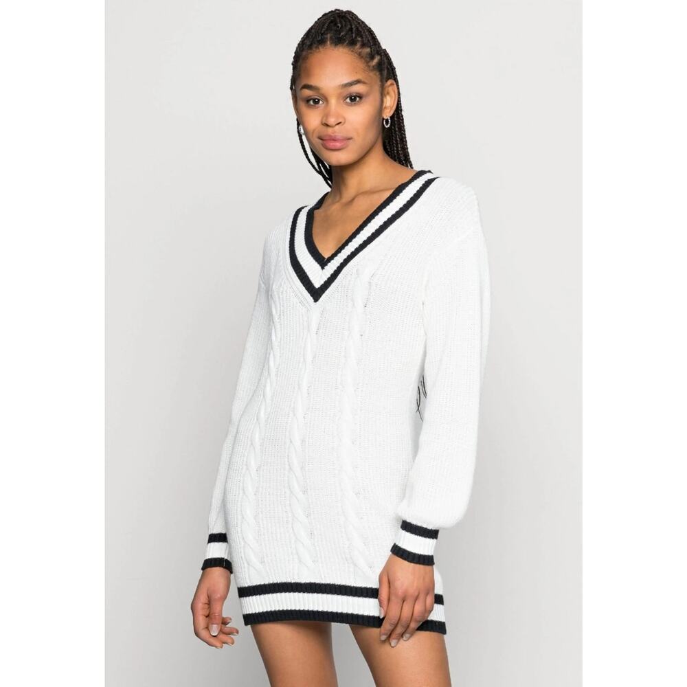 Hollister White + Black Varsity V Neck Country Club Sweater Dress XS Preppy